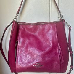 Coach Suede Marlon Hobo Pebbled Leather Convertible Shoulder Bag