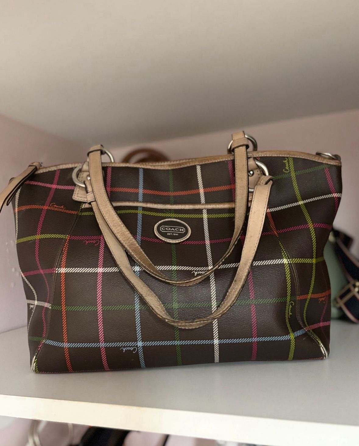 Coach Peyton Tattersall Leather Tote