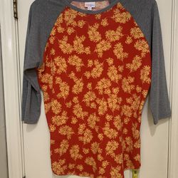 LuLaRoe TShirt Size Large Red&Yellow W Gray Long Sleeves