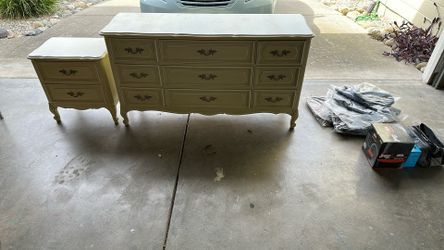 Vintage Solid Wood Dresser Set And Side Table