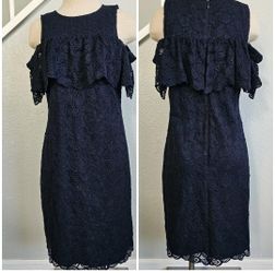 Ann Taylor Mini A-Line Lace Navy Blue Cold Shoulder Dress Women's SZ 8 NWT 