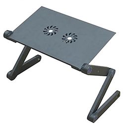 Aluminium Alloy Folding Laptop Desk/Stand/Table - Adjustable Height & Positions - Vented with CPU Fans - Mounted Mouse Pad - Black. by Mega Stationers