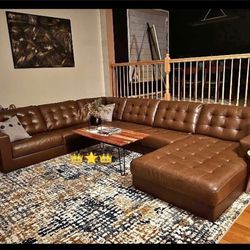 Real Leather Large Auburn Brown 4 Piece Modern Comfy Couch Sectional With RAF/LAF Chaise🎊 New Brand💯 On Display🏠Living Room✅
