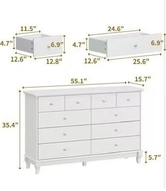 ✌️ FUFU&GAGA White Dresser for Bedroom Chest of Drawers, Modern 10 Drawer Cabinet with Silver Knobs, 55.1” Wide Dressers with Wood Legs for Living Roo