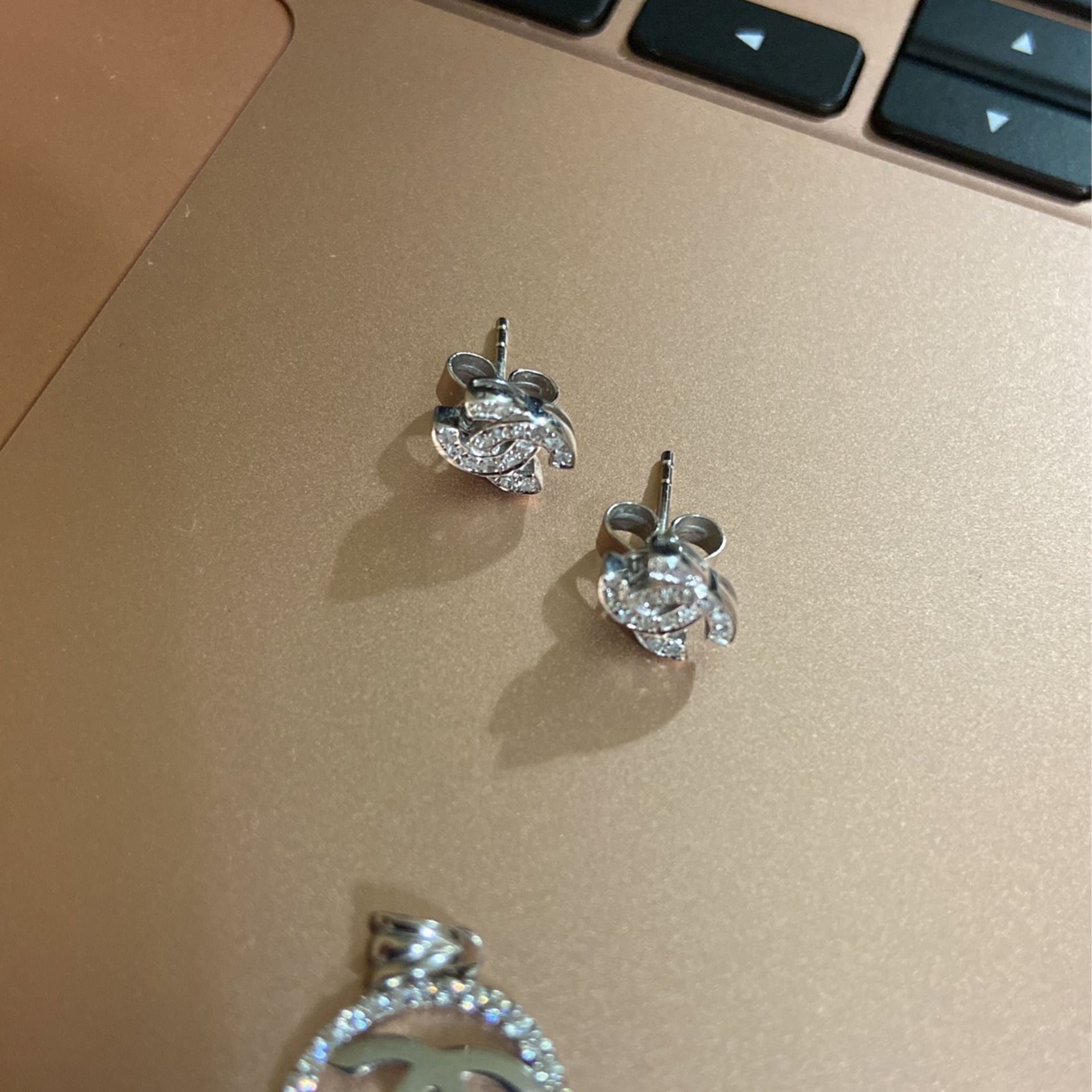 Earings and Charm- 14 K White Gold