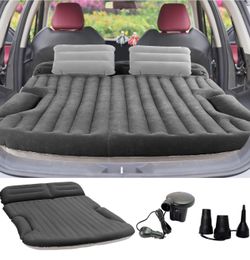 Car SUV Air Mattress Thickened and Double-Sided Flocking Travel Camping Bed with 2 Pillows & Electric Pump Dedicated Mobile Cushion Inflatable Bed for