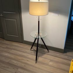 Modern Floor Lamp with Built-in Glass Table