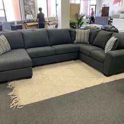 Sectional Sofa Large Grey Fabric With Chaise 