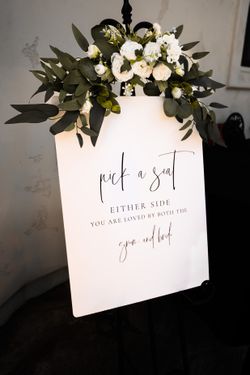 Pick a Side Wedding Sign With Floral And Black Easel