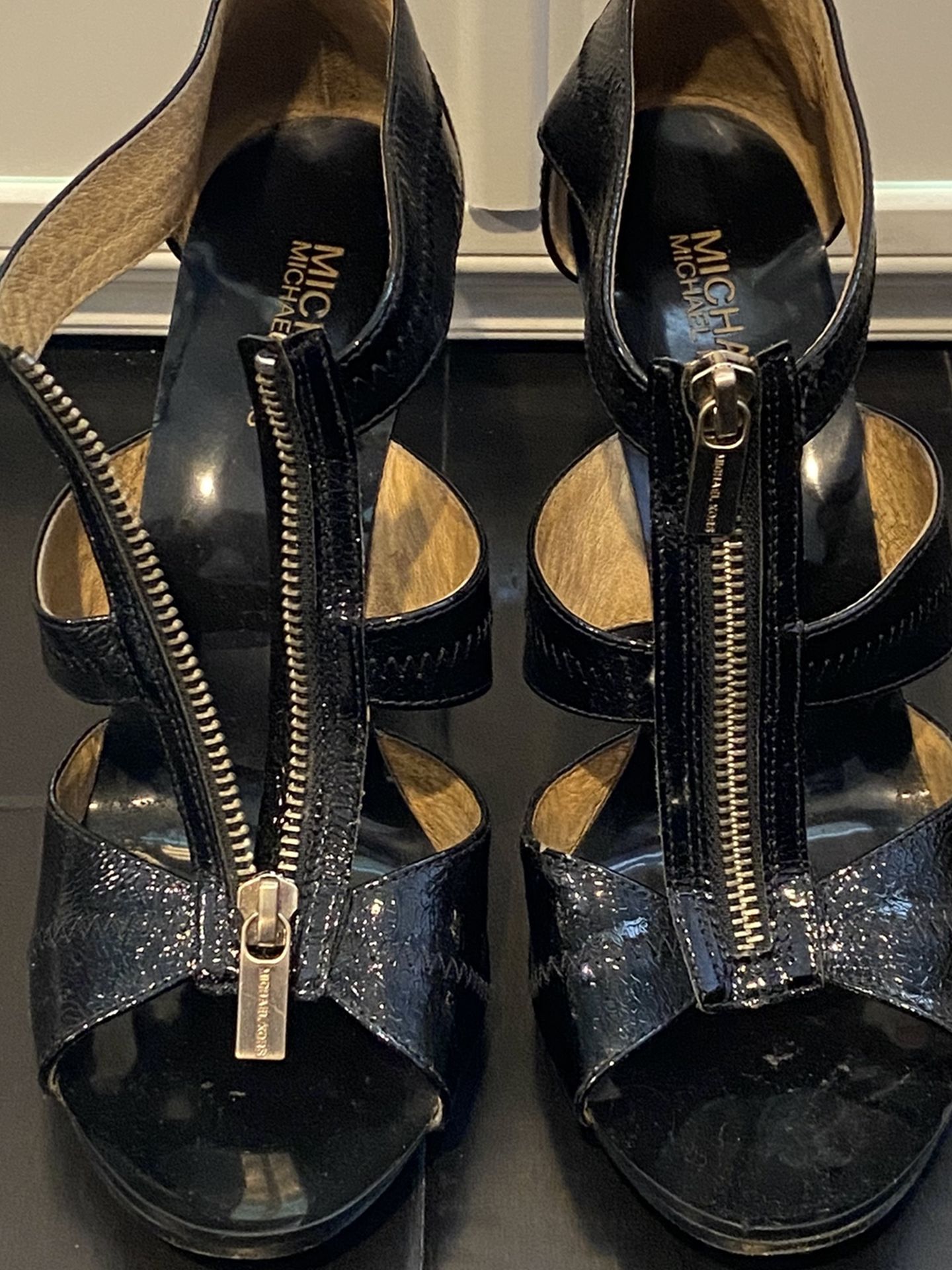 Michael Kors Front Zip Black Heels (Size 8.5)