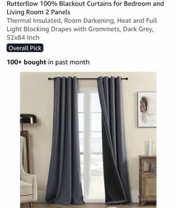 Rutterllow 100% Blackout Curtains 2 Panels Dark Grey
