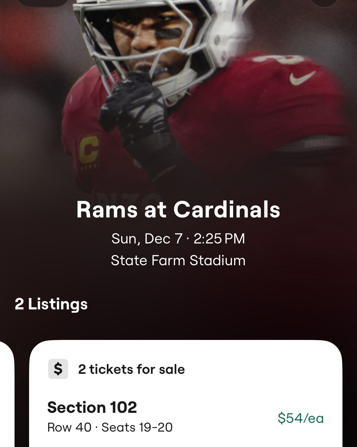 Rams and AZ cardinals Dec 7th