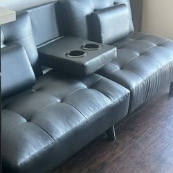 Black “Leather” Futon Sofa Bed Couch