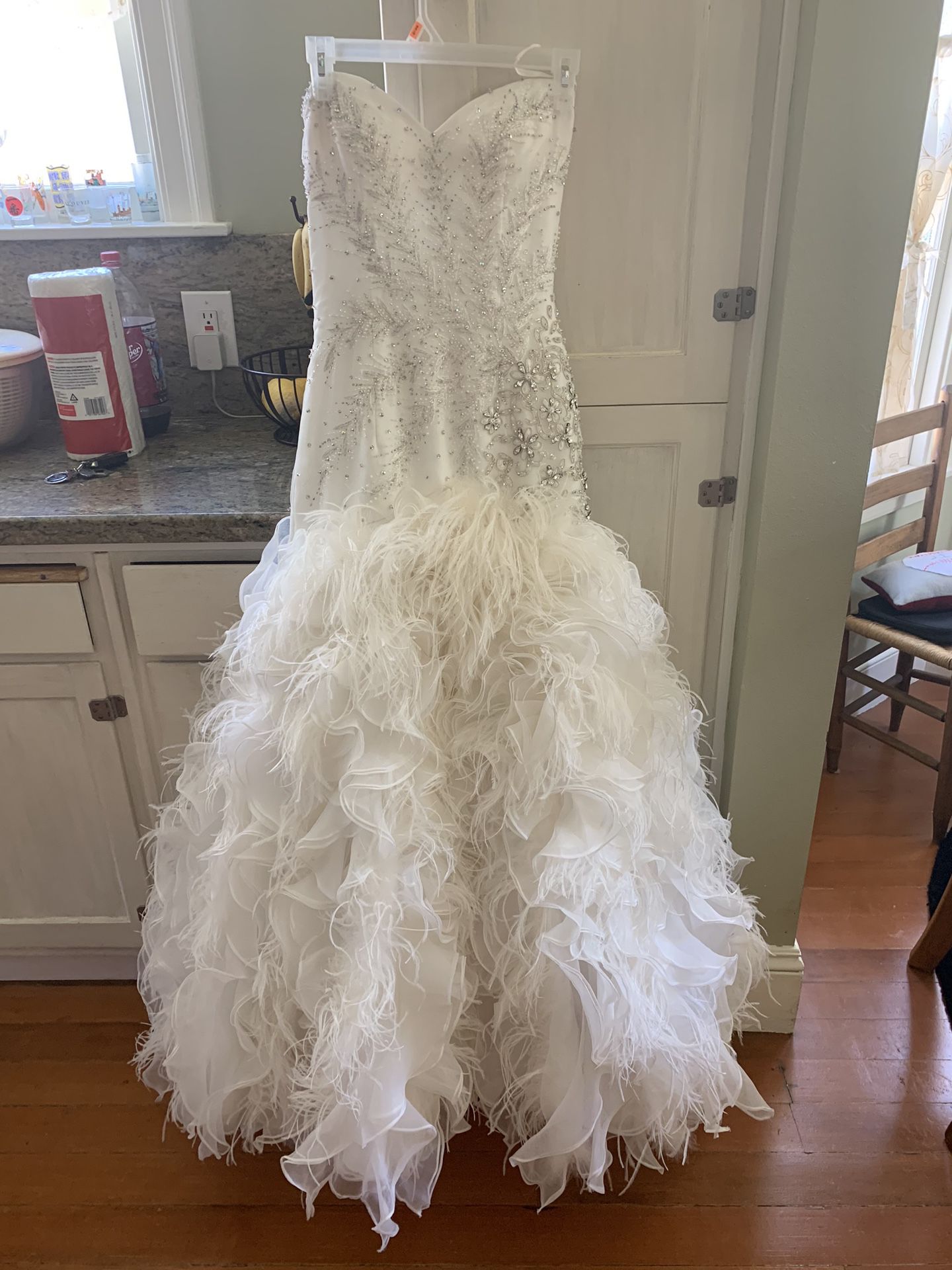 Custom made wedding dress with real feather!