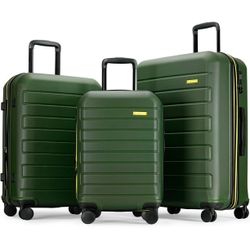 GinzaTravel 3 Piece Expandable Luggage Sets,Hard Shell Suitcase with Spinner Wheels for Travel Trips Business 20" 24" 28",Green