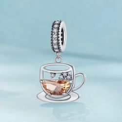 ☕️ New! Coffee Cup Copper Charm Cubic Zirconia w Gift Bag