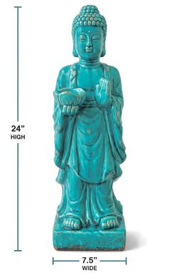 Large 24” Turquoise gazed Ceramic Buddha Statue- offering lotus
