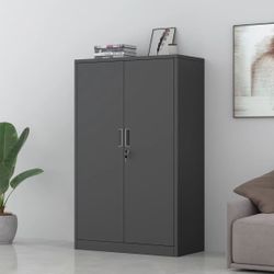 Metal Storage Cabinet with Locking Doors and 3 Adjustable Shelves, Black $70 