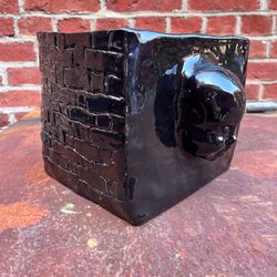 Vintage Handmade Glazed Ceramic Sculptural Planter Oddity Baby Face