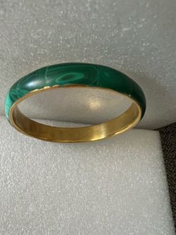VTG Elegant Green Inlaid Malachite & Brass 3” Bangle Bracelet