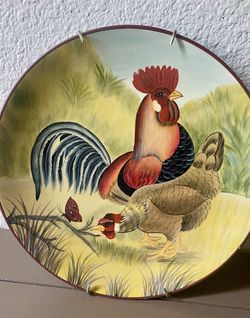 Two (2) Rooster Wall Hanging Decor Plates