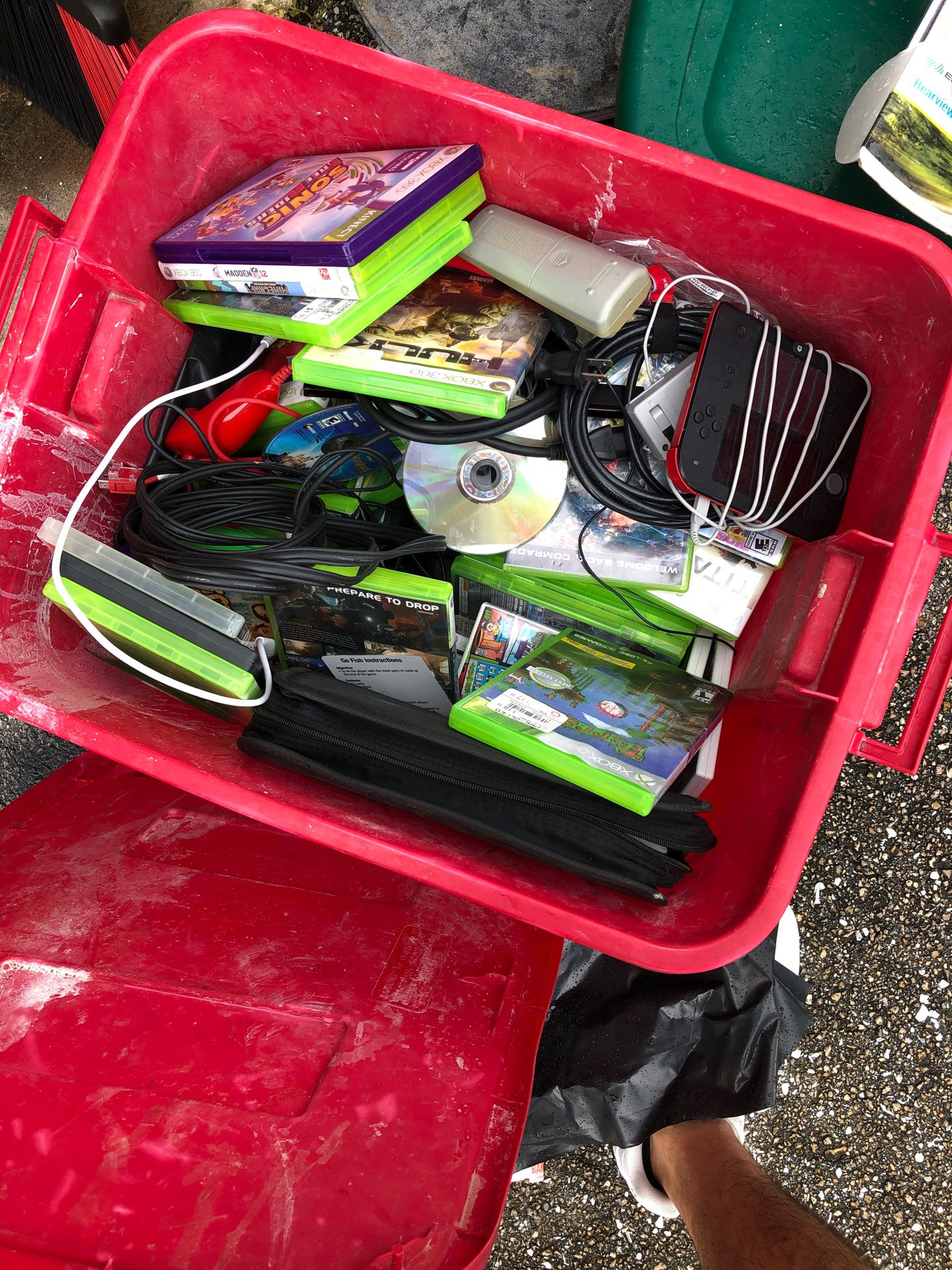Whole bin full of XBOX games, console, accessories etc.