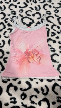 Floral pink and white tank top