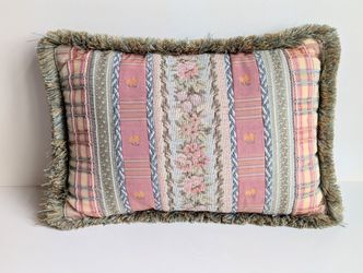 SWEET DREAMS Aubusson Tapestry Fringe Decorative Throw Pillow Shabby Chic 18x12"