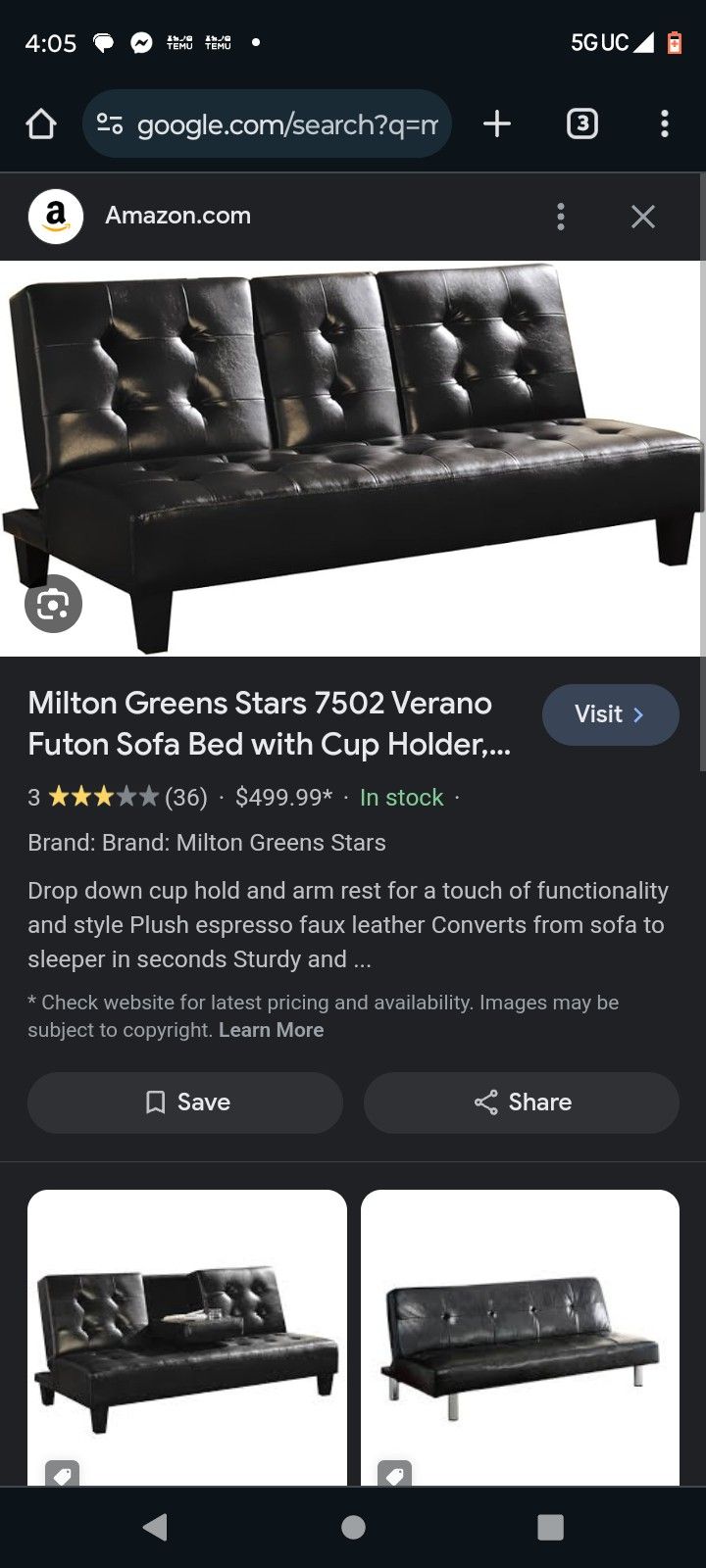 MILTON GREEN STARS 7502 VERANO LEATHER FUTON WITH CUP HOLDER