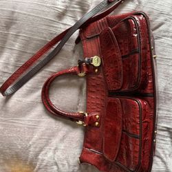 Brahmin red croc-embossed satchel