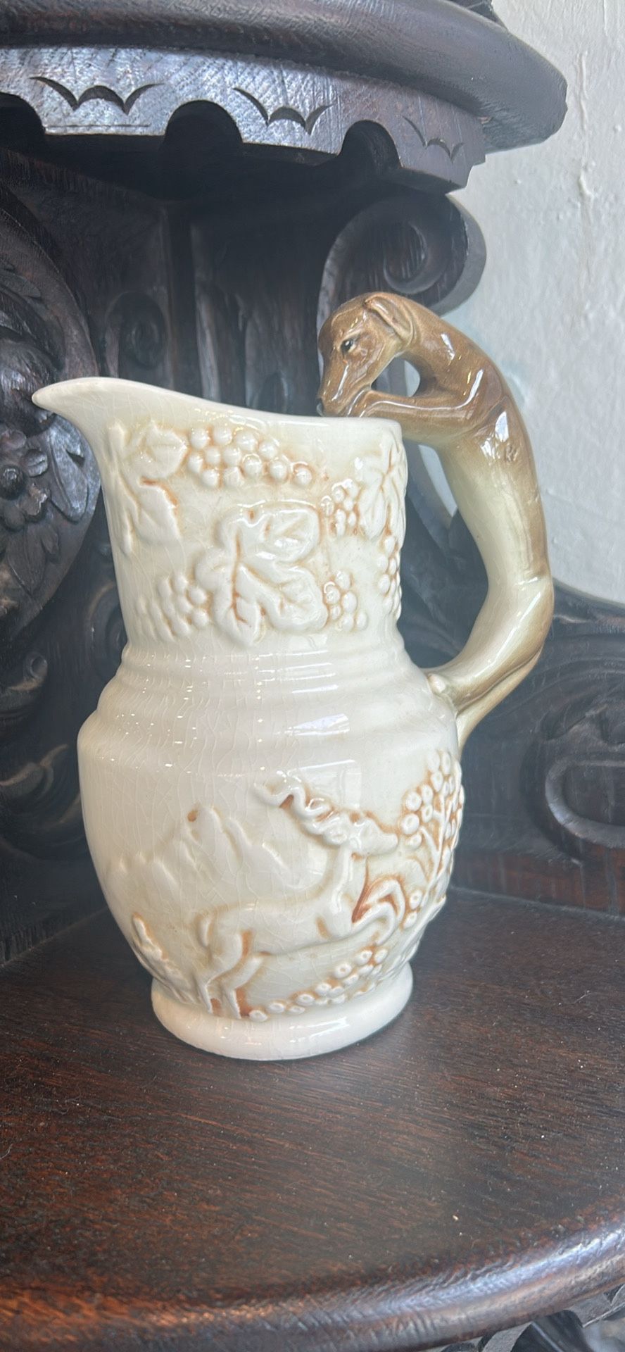 Stunning English Antique Dog Handle Pitcher