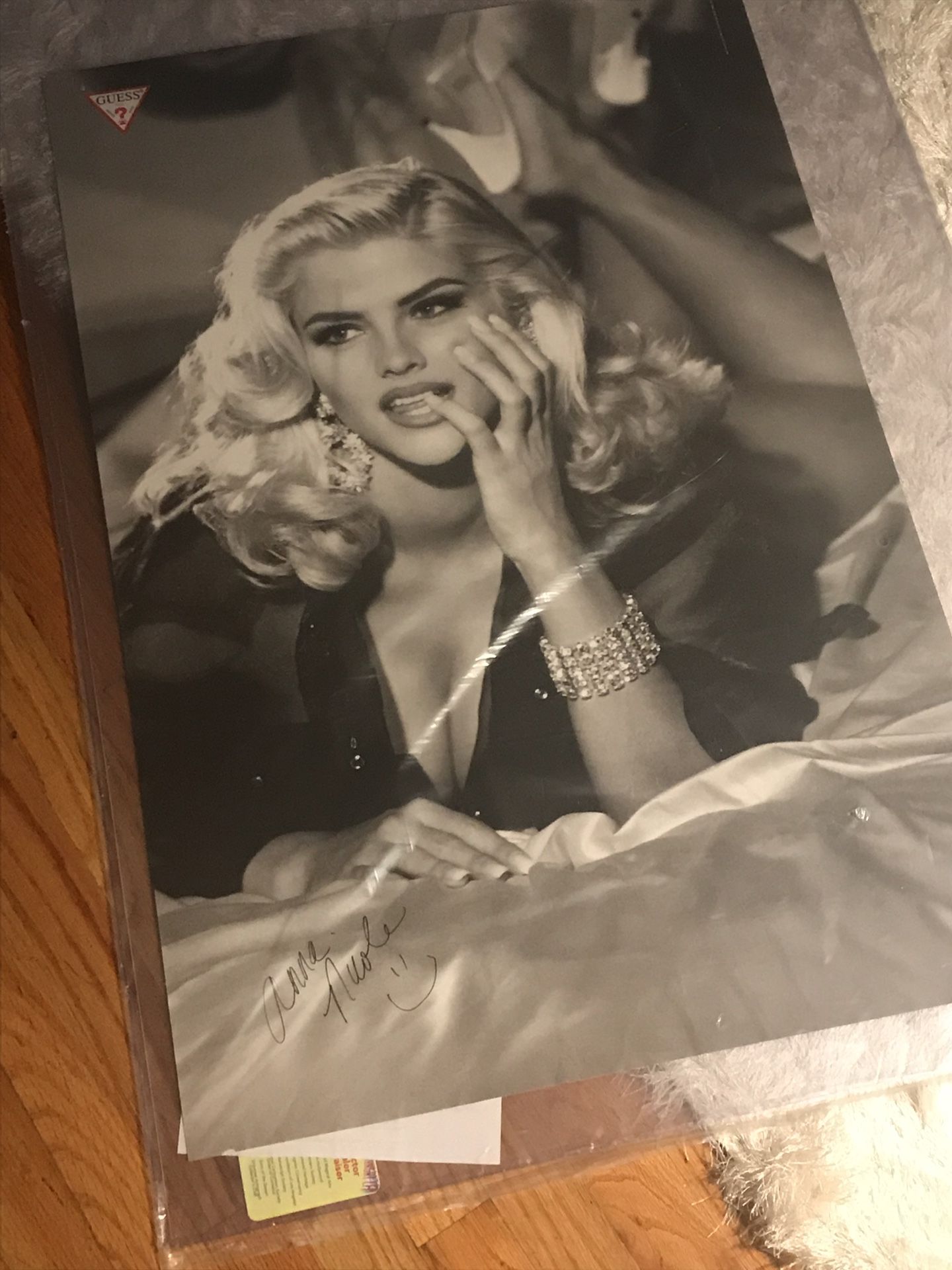 Anna Nicole 90s GUESS ad poster signed COA