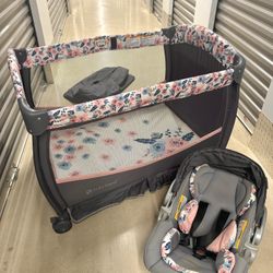 Car Seat + Nursery Center/Playard Baby Trend Delux