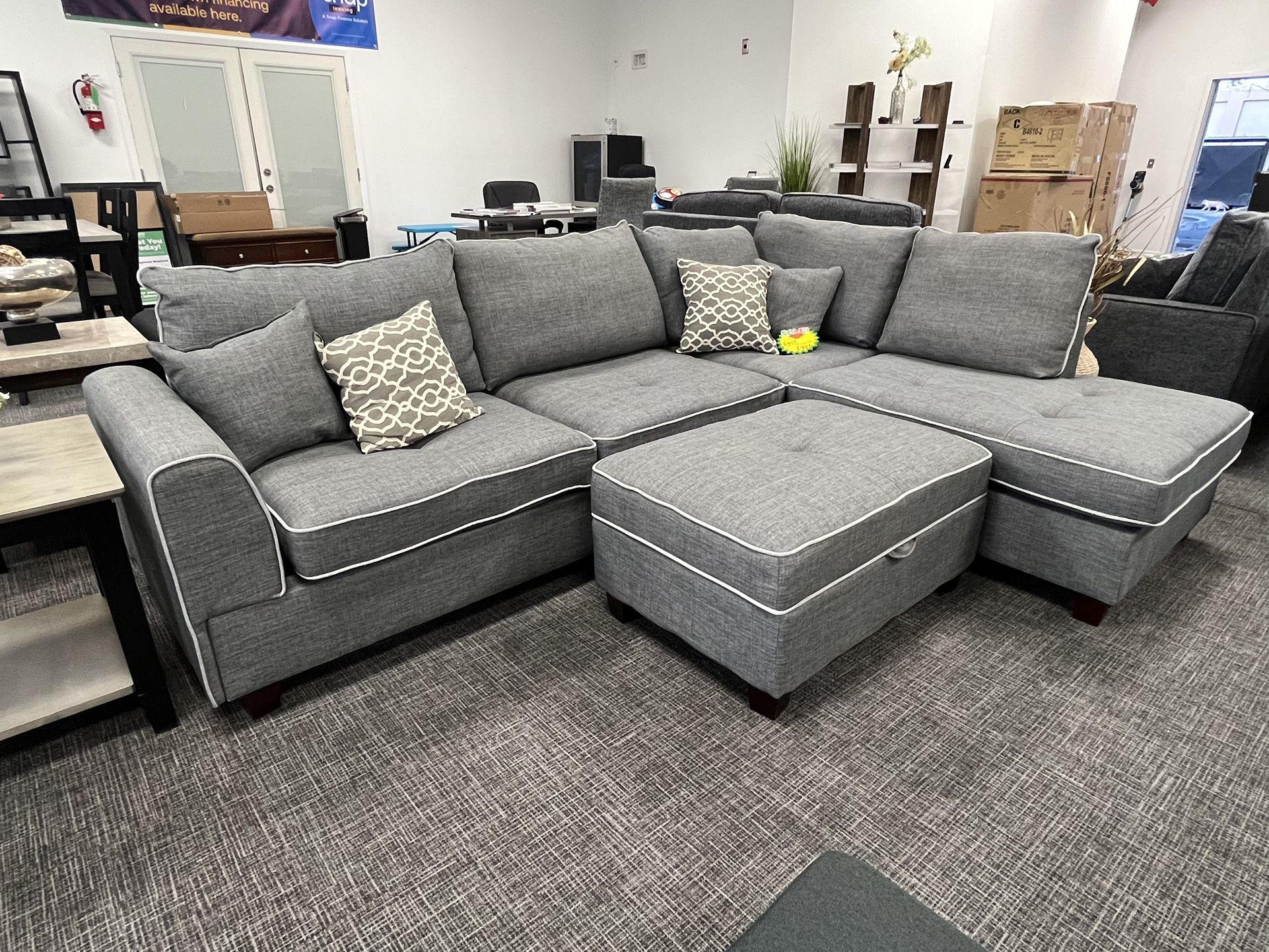 Gray Sofa Couch Set W/Storage Ottoman **SPECIAL