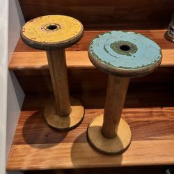 Antique TWO wooden Industrial  Bobbins early 1900’s