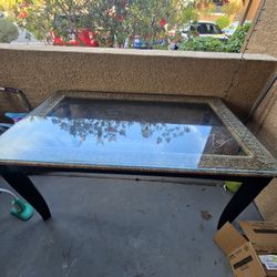 Rattan Like Full Glass Top Table Set 3/4