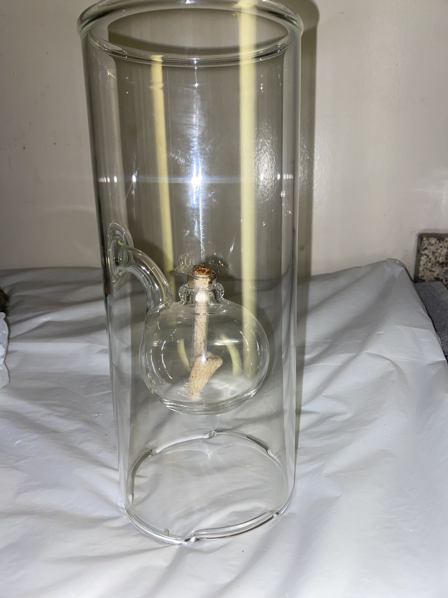 Wolfard Glass Blowing Co. Vintage Hand Blown 9" Glass Oil Lamp w/Wick & Holder