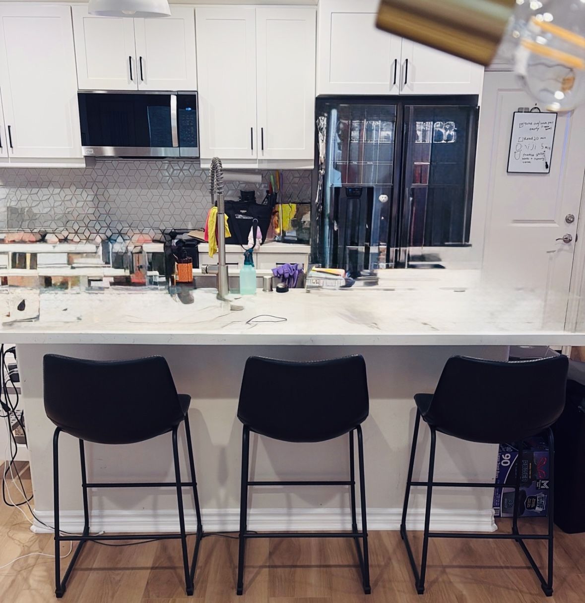 Faux Leather Counter Stools Set of 3 - Black 