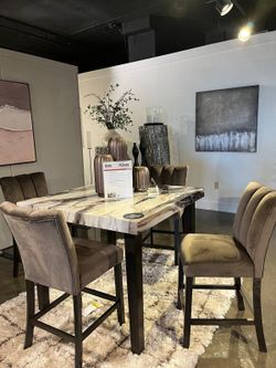 Elegant style Marble look 5-Piece Counter Height Dining Set