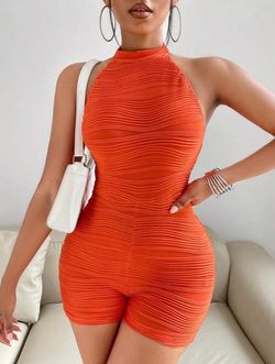Halter neck backless romper