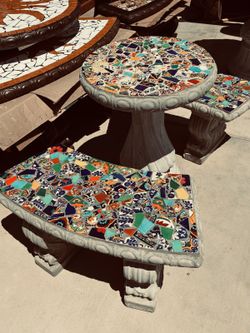 Talavera Concrete Patio Table and benches set