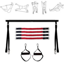 Portable Home Gym Workout Pilates Equipment Pilates Bar Kit Accessories with Resistance Bands Foot Strap for Full Body Workout for Men & Women Butt an