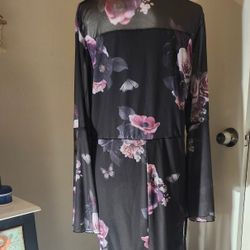 Mesh Neckline Sleeves and Hem Purple Floral Maxi Dress 20  4X 