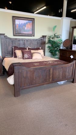Rustic Dark Wood Panel Bed Frame