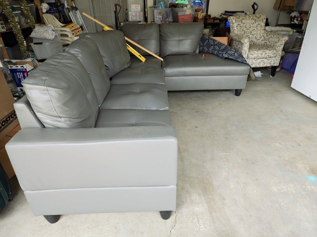 Sectional Grey Faux Leather 