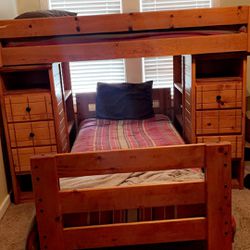 Wood Twin Bunk Bed, Desk, Game Console Dresser Set