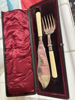 Vintage Silver Plated Fish Cutlery Set Knife + Fork