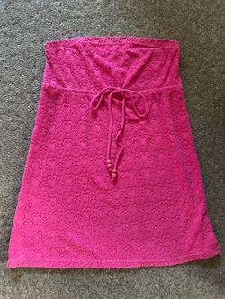 Anchor Blue Strapless Terry Cloth Mini Dress Coverup Hot Pink