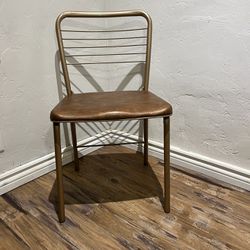 Vintage Cosco Gate Fold Folding Chair Mid Century Bronze Gold Vinyl & Metal
