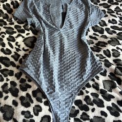 Blue Textured Bodysuit 